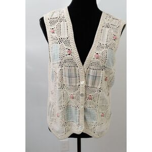 Vintage Koret Francisca Crochet patchwork Button-Up Vest cottagecore M